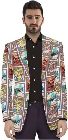 Men's Printed Blazer 2 Button Long Sleeve Regular Fit Suit Jacket Business Lightweight Casual Sport Coat in Saudi Arabia