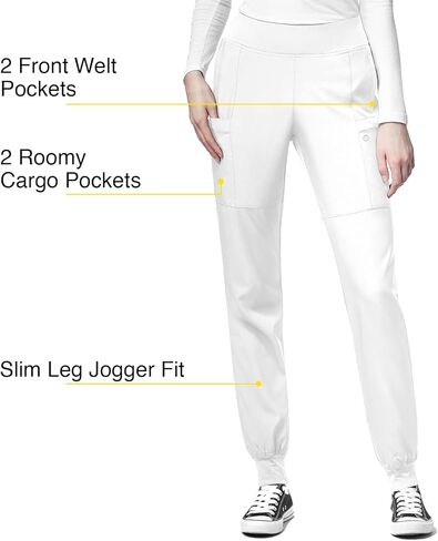 WonderWink W123 Women’s Comfort Waist Cargo Jogger Pant — White, Small in Saudi Arabia