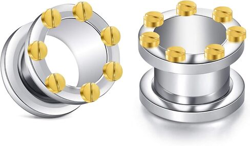 JFORYOU Pair of Surgical Steel Ear Tunnels Plugs Double Flared Screwed Ear Expander Tunnels Ear Piercing Ear Stretcher for Women and Men Heavy Metal Industrial Style 6-16MM in Kuwait