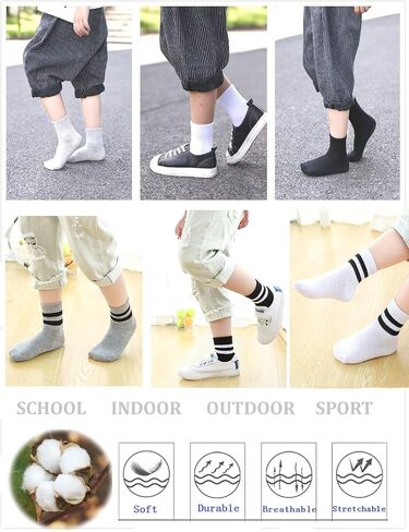 Oohmy Boys Socks 12 Packs Fit for 2-12 Years Old Boys and Girls Cotton Athletic Ankle Socks for Toddler Kids and Big Kids in Kuwait