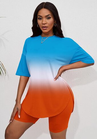 طقم ملابس نسائية من CLOCOR مكون من قطعتين بأكمام قصيرة وقميص صيفي وسراويل قصيرة للتمرين in Kuwait