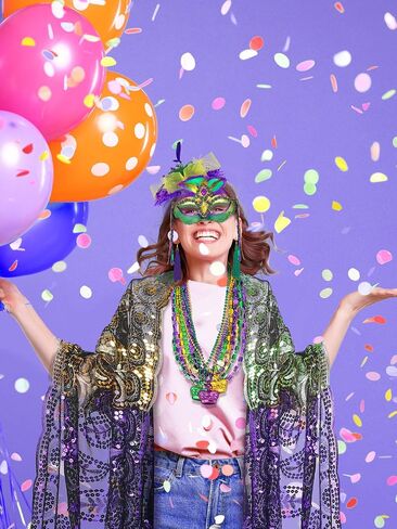 Newcotte 16 Pcs Mardi Gras Costume Accessory Set Mardi Gras Shawl Scarf Feather Mardi Gras Headband and Earrings Mardi Gras Beads Necklaces Masquerade Mask with Feathers for Women in Saudi Arabia