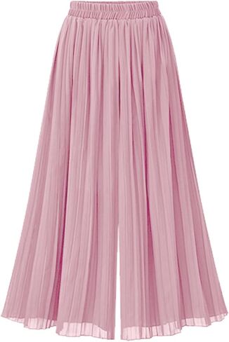 chouyatou Women's Elastic Waist A-Line Pleated Chiffon Cropped Wide Leg Pants Culottes in Kuwait