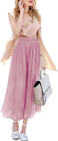 chouyatou Women's Elastic Waist A-Line Pleated Chiffon Cropped Wide Leg Pants Culottes in Kuwait