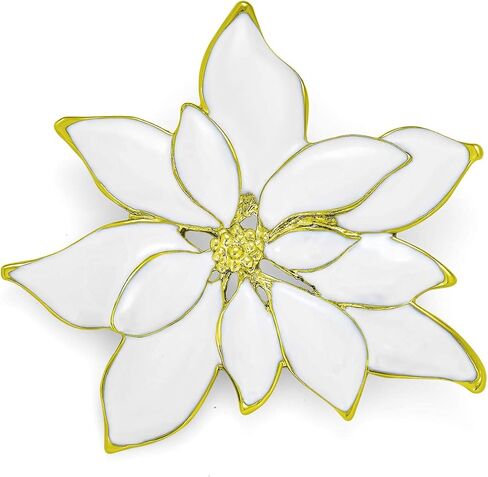 Large Statement Flower Holiday Party White Red Enamel Poinsettia Brooch Clip On Earrings Christmas Scarf Pin Jewelry Set For Women Silver Gold Plated in Kuwait