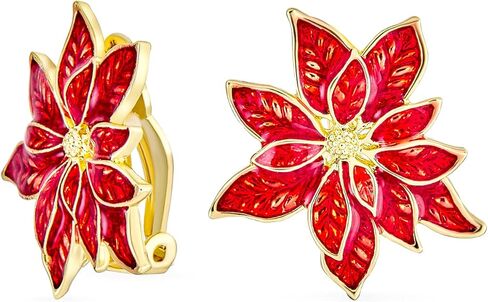 Large Statement Flower Holiday Party White Red Enamel Poinsettia Brooch Clip On Earrings Christmas Scarf Pin Jewelry Set For Women Silver Gold Plated in Kuwait