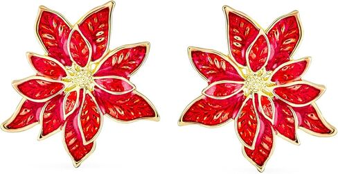 Large Statement Flower Holiday Party White Red Enamel Poinsettia Brooch Clip On Earrings Christmas Scarf Pin Jewelry Set For Women Silver Gold Plated in Kuwait