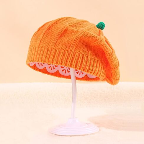 Beret Hat Pumpkin Knit Beanie Plush Fashion Brimless Winter Warm Cap for Adult Mother Halloween Christmas Orange in Kuwait