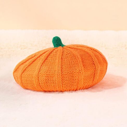 Beret Hat Pumpkin Knit Beanie Plush Fashion Brimless Winter Warm Cap for Adult Mother Halloween Christmas Orange in Kuwait