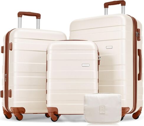 FridayParts Luggage Sets 3 Piece, Expandable ABS Durable Suitcase with Hanging Toiletry Bag, Carry On Luggage Suitcase Set with 360° Spinner Wheels, Ivory and Brown in Saudi Arabia
