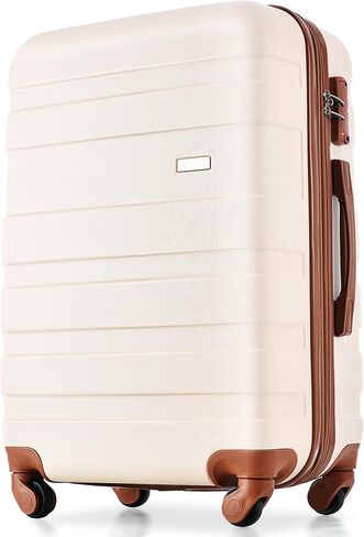 FridayParts Luggage Sets 3 Piece, Expandable ABS Durable Suitcase with Hanging Toiletry Bag, Carry On Luggage Suitcase Set with 360° Spinner Wheels, Ivory and Brown in Saudi Arabia