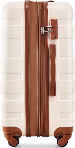 FridayParts Luggage Sets 3 Piece, Expandable ABS Durable Suitcase with Hanging Toiletry Bag, Carry On Luggage Suitcase Set with 360° Spinner Wheels, Ivory and Brown in Saudi Arabia