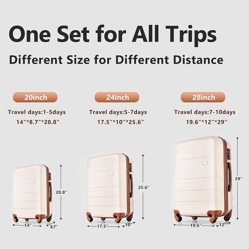 FridayParts Luggage Sets 3 Piece, Expandable ABS Durable Suitcase with Hanging Toiletry Bag, Carry On Luggage Suitcase Set with 360° Spinner Wheels, Ivory and Brown in Saudi Arabia