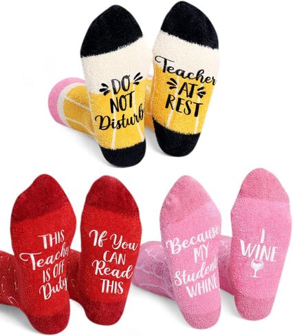 Vansolinne Teacher Socks, Women Plush Crew Socks Teacher Appreciation Gifts, Cupcake Socks w/funny words, Cozy Soft Fabric Classic School Patterns Thick Socks for Cold Weather, Set of 3 in Saudi Arabia