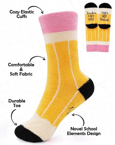 Vansolinne Teacher Socks, Women Plush Crew Socks Teacher Appreciation Gifts, Cupcake Socks w/funny words, Cozy Soft Fabric Classic School Patterns Thick Socks for Cold Weather, Set of 3 in Saudi Arabia