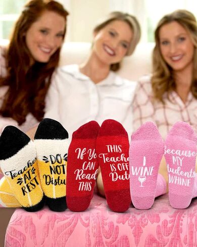 Vansolinne Teacher Socks, Women Plush Crew Socks Teacher Appreciation Gifts, Cupcake Socks w/funny words, Cozy Soft Fabric Classic School Patterns Thick Socks for Cold Weather, Set of 3 in Saudi Arabia