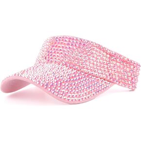 Shiny Rhinestone Sport Sun Visor Hat Adjustable Summer Cap for Women Men Golf Tennis Cycling Running Jogging