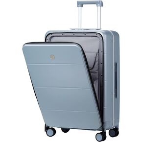 MILADA Carry On Luggage 22x14x9 Airline Approved Spinner Wheels TSA Luggage Hard Shell Suitcases Front Opening Pocket For Women Men Rolling Aluminum Frame Travel Luggage 20 Inch, Grey