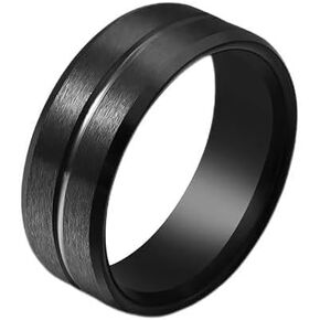 Men’s Tungsten Rings For Wedding Band Silver Polished Finish Blue Center Grooved 8mm Width