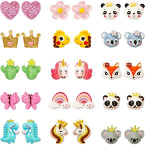 NEWITIN 15 Pairs Magnetic Stud Earrings for Girls Clip on Earrings Hypoallergenic Earrings Non Piercing Girls Earrings Cute Magnetic Earrings for Kids Women