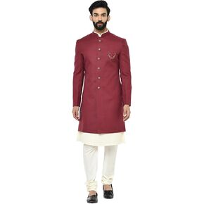 مجموعة KISAH للرجال من Indowestern Maroon Kurta Sherwani، ملابس هندية تقليدية عرقية in Saudi Arabia
