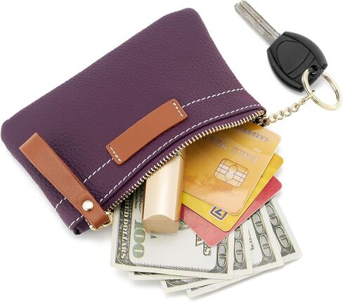 ZOOEASS محفظة نسائية للعملات المعدنية الحقيبة المرأة جلد طبيعي جيب تغيير حامل بطاقة صغيرة كليب المحفظة مع سلسلة المفاتيح السوار (الأخضر) in Kuwait