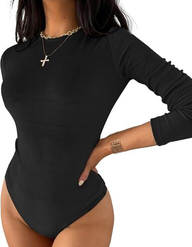 بدلة قطعة واحدة للسيدات من CuteStreet برقبة دائرية وأكمام طويلة وجذابة وقابلة للتمدد وملابس نادي أساسية in Kuwait