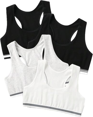 OYOANGLE Girl's 4 Pack Racerback Sports Bra Girls Sports Bras Print Solid Training Bras for Girls Teens 4 Pack in Saudi Arabia