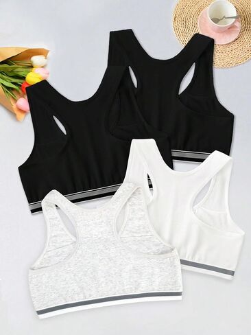 OYOANGLE Girl's 4 Pack Racerback Sports Bra Girls Sports Bras Print Solid Training Bras for Girls Teens 4 Pack in Saudi Arabia