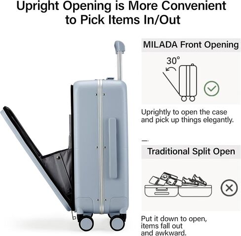 Milada حمل الأمتعة 22x14x9 عجلات دوارة معتمدة من شركة الطيران TSA غطاء صلب للأمتعة للنساء والرجال إطار ألومنيوم متدحرج للسفر 20 بوصة، أبيض دخاني in Kuwait