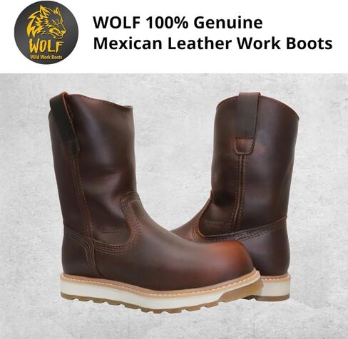 حذاء العمل وولف | جلد البقر المكسيكي الأصلي المقاوم للماء بنسبة 100% | مقاوم للانزلاق والزيت | معزول | مطاط مانع للانزلاق | ساحبات مزدوجة | البناء الصناعي | معدات الوقاية الشخصية المتوافقة in Kuwait