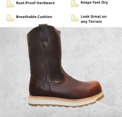 حذاء العمل وولف | جلد البقر المكسيكي الأصلي المقاوم للماء بنسبة 100% | مقاوم للانزلاق والزيت | معزول | مطاط مانع للانزلاق | ساحبات مزدوجة | البناء الصناعي | معدات الوقاية الشخصية المتوافقة in Kuwait