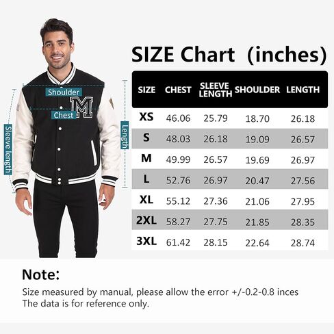 Molemsx Mens Fashion Padded Varsity College Baseball Varsity Coat Causal Bomber Jacket in Kuwait