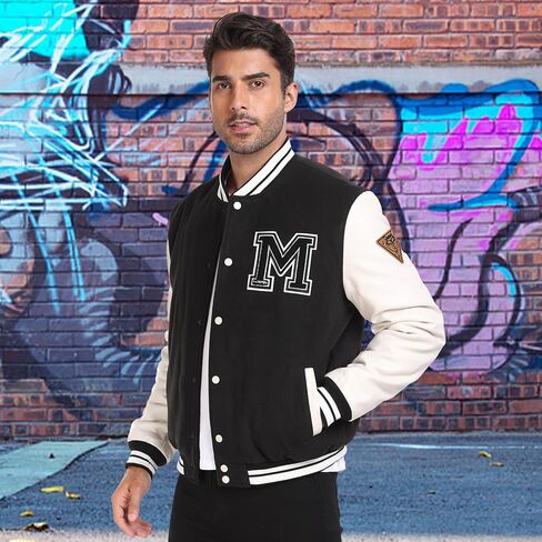 Molemsx Mens Fashion Padded Varsity College Baseball Varsity Coat Causal Bomber Jacket in Kuwait