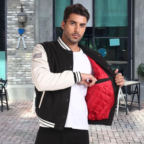 Molemsx Mens Fashion Padded Varsity College Baseball Varsity Coat Causal Bomber Jacket in Kuwait