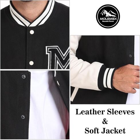 Molemsx Mens Fashion Padded Varsity College Baseball Varsity Coat Causal Bomber Jacket in Kuwait