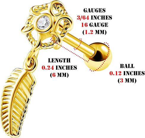 BIG GAUGES Piece of 316L Surgical Steel 16g Gauge 1.2mm 6mm Tragus Helix Cartilage Dream Catcher Earrings Lobe Piercing Jewelry in Saudi Arabia