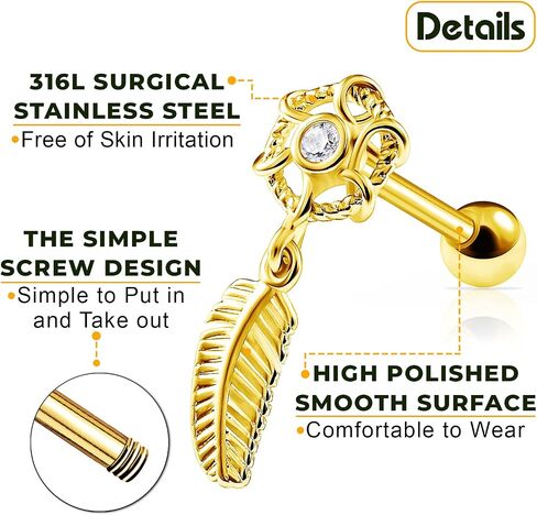 BIG GAUGES Piece of 316L Surgical Steel 16g Gauge 1.2mm 6mm Tragus Helix Cartilage Dream Catcher Earrings Lobe Piercing Jewelry in Saudi Arabia