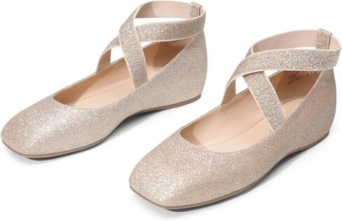 DREAM PAIRS Women's Ballet Flats, Comfortable Slip-On Square Toe Dress Shoes with Elastic Ankle Straps in Kuwait