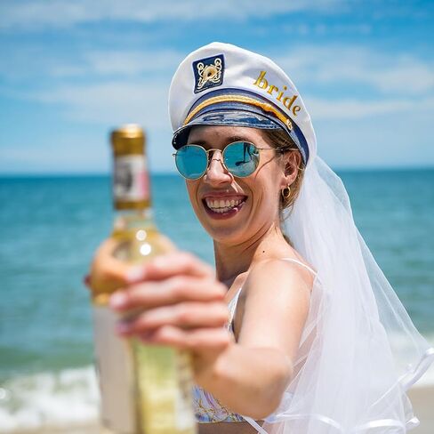 VULGBUNEE قبعة الكابتن بحار الزفاف مع الحجاب الأبيض، قبعة الكابتن لحفل العازبة وحفلات الزفاف حجم عالمي، قبعة العروس لحفلة العروس، حفلة بحرية، هدية حفلة يخت، الديكور in Kuwait