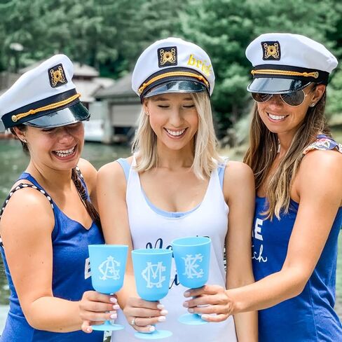 VULGBUNEE قبعة الكابتن بحار الزفاف مع الحجاب الأبيض، قبعة الكابتن لحفل العازبة وحفلات الزفاف حجم عالمي، قبعة العروس لحفلة العروس، حفلة بحرية، هدية حفلة يخت، الديكور in Kuwait