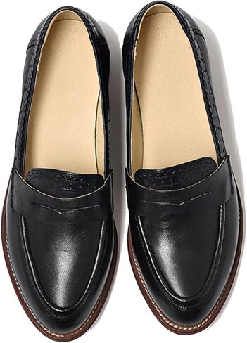 U-lite Women's Classic Sheepskin Penny Loafers Comfortable Slip On Dress Flats Shoes in Kuwait