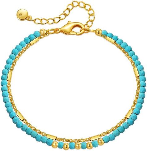 Turquoise Bracelet for Women Girl Jewelry Round Beads Chain Dainty Bracelet Gold Beaded Bracelets for Women Men in Saudi Arabia