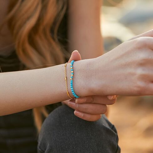Turquoise Bracelet for Women Girl Jewelry Round Beads Chain Dainty Bracelet Gold Beaded Bracelets for Women Men in Saudi Arabia