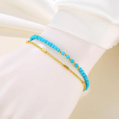 Turquoise Bracelet for Women Girl Jewelry Round Beads Chain Dainty Bracelet Gold Beaded Bracelets for Women Men in Saudi Arabia