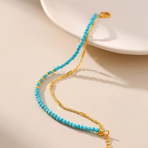 Turquoise Bracelet for Women Girl Jewelry Round Beads Chain Dainty Bracelet Gold Beaded Bracelets for Women Men in Saudi Arabia