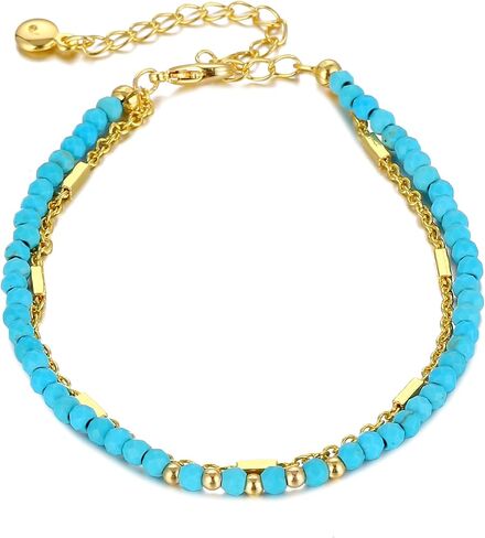Turquoise Bracelet for Women Girl Jewelry Round Beads Chain Dainty Bracelet Gold Beaded Bracelets for Women Men in Saudi Arabia