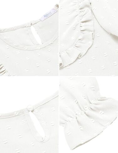 Arshiner Girls Chiffon Blouses Short Puff Sleeve Swiss Dot Ruffle Shirts Summer Casual Crewneck Pom Pom Tops Tunic in Saudi Arabia