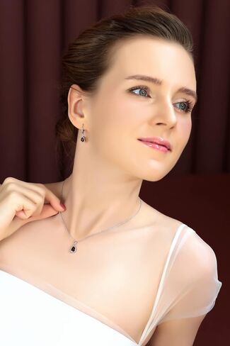 Jewelry Sets for Women, Necklace and Earring Set for Women, Birthstone Jewelry, Genuine or Synthetic Gems, Teardrop Bezel, Pendant Necklace, Short Necklace, Dangle Earrings, Sterling Silver Jewelry in Kuwait