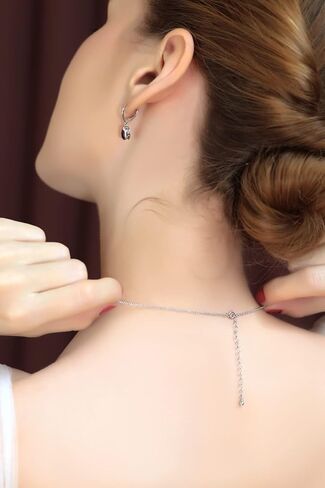 Jewelry Sets for Women, Necklace and Earring Set for Women, Birthstone Jewelry, Genuine or Synthetic Gems, Teardrop Bezel, Pendant Necklace, Short Necklace, Dangle Earrings, Sterling Silver Jewelry in Kuwait